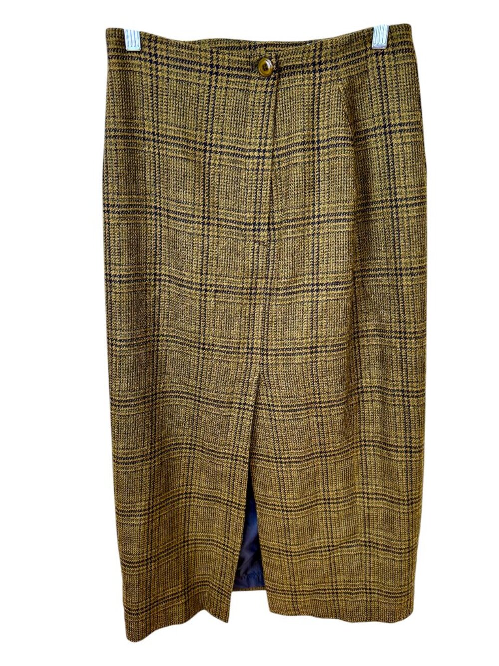 Jones NY Column Skirt Wool Brown Black Plaid Midi Front Slit Vintage (8)